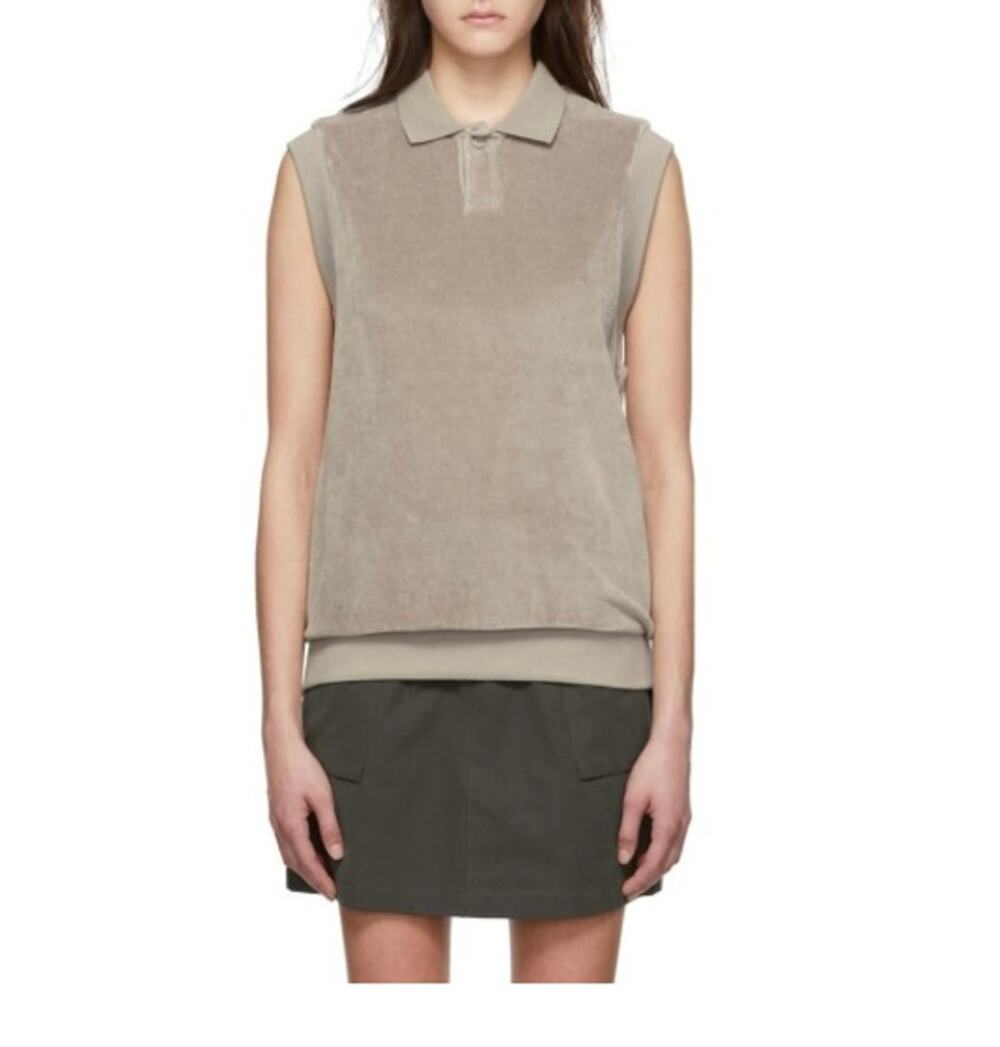 Fear Of God Essentials M Velour Sleeveless Polo Sweatshirt Top Taupe